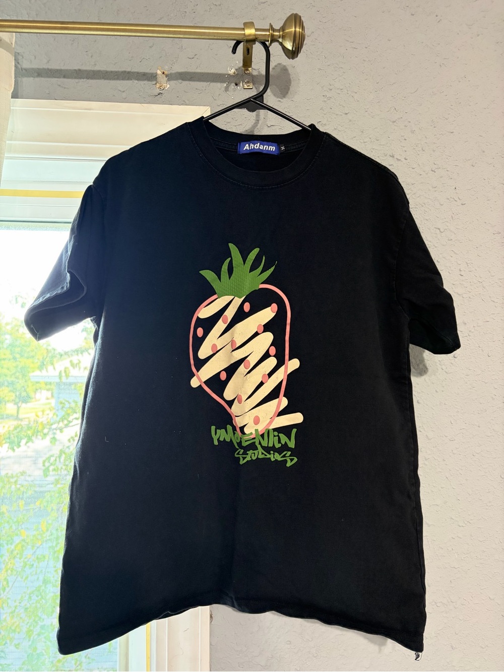 Asian Designer Black Strawberry Graphic Short Sleeve Tee
